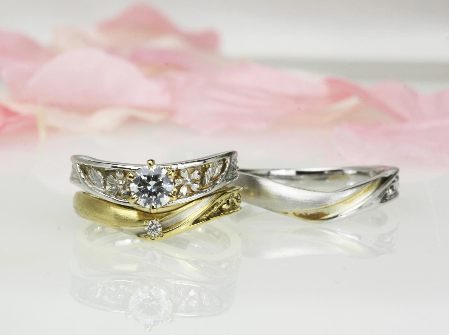 結婚指輪の3点セット【透かし彫】